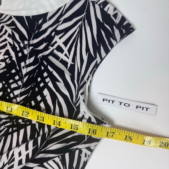 Ralph Lauren Joss Abstract Leaf Print Black White Midi Jersey Knit Dress Size 8 - Picture 7 of 9